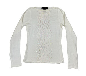 Y2K 52 Weekends Womens Size S White Sequin Long Sleeve Light Sweater Top *Flaws